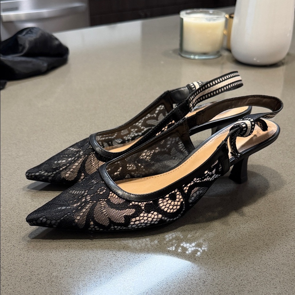 a new day Black Lace Slingback Heels